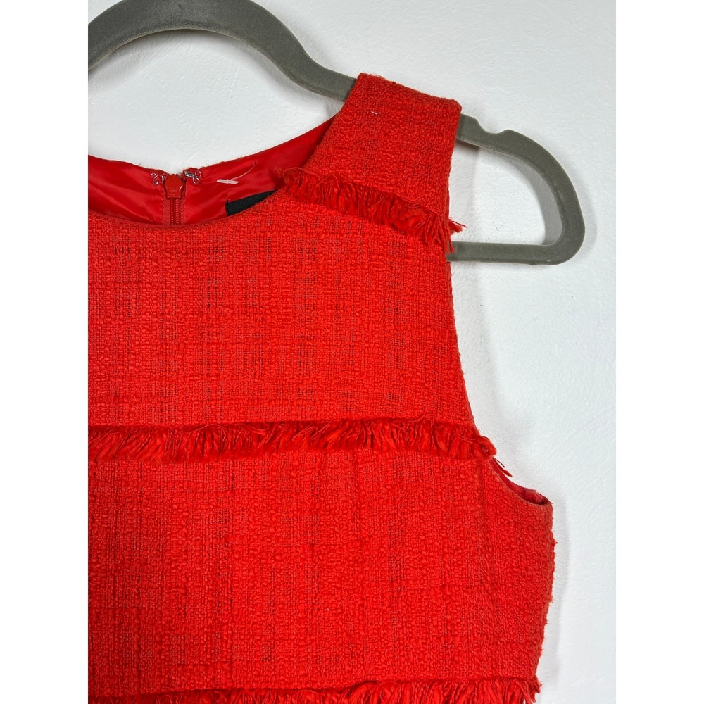 J Crew Orange Tweed Fringe Sheath Dress Size 4 Sleeveless Business Preppy Career - Picture 4 of 14